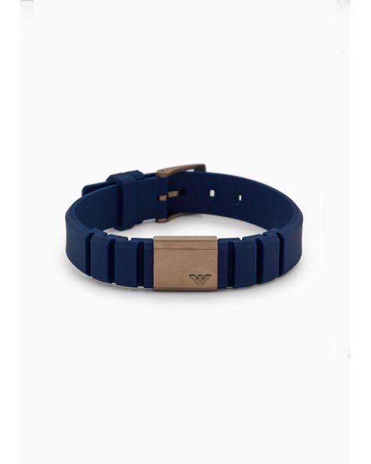 Emporio Armani Id-armband Aus Edelstahl Und Blauem Silikon in Blue für Herren