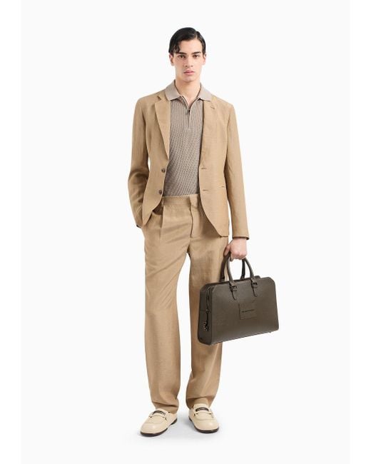 Emporio Armani Natural Modern-fit Single-breasted Suit In Viscose And Linen-blend Crêpe for men
