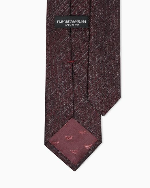 Emporio Armani White Pure Silk Tie With Jacquard Motif for men