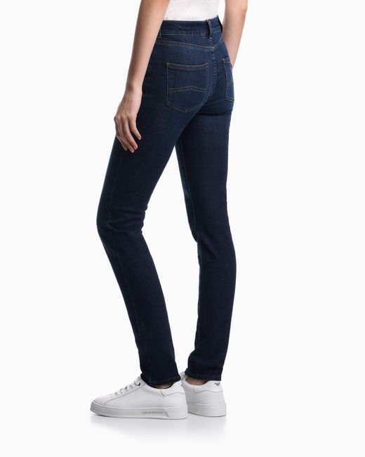 Emporio Armani Blue J18 Worn-Look, Stretch-Denim Skinny Jeans