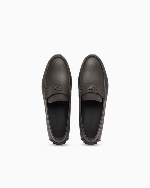 Emporio Armani White Saffiano Leather Driving Loafers for men