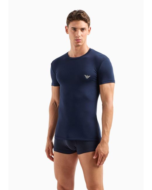 Emporio Armani Blue Two-pack Of Asv Slim-fit Loungewear T-shirts In Soft-touch Eco-viscose for men