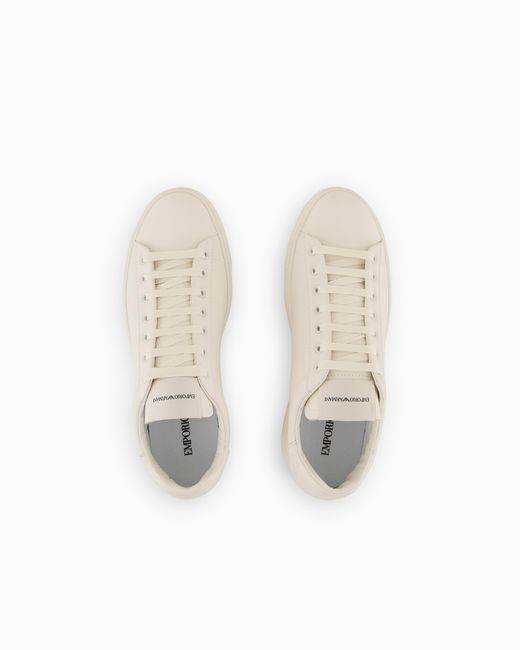 Emporio Armani White Leather Sneakers With Signature Logo for men