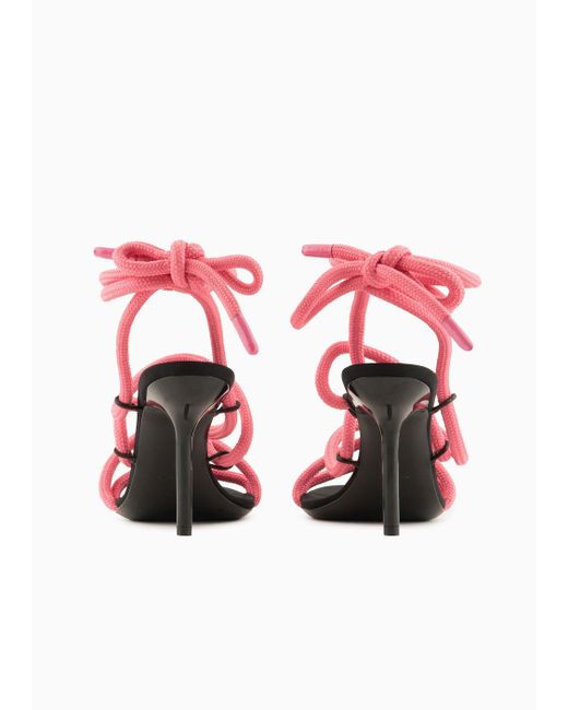 Emporio Armani Pink Sustainability Values Capsule Collection Stiletto-heeled Sandals With Recycled Fabric Ribbons