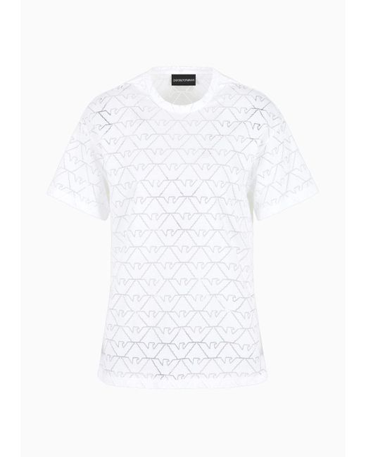 T-shirt In Jersey Devoré Con Aquile All Over di Emporio Armani in White
