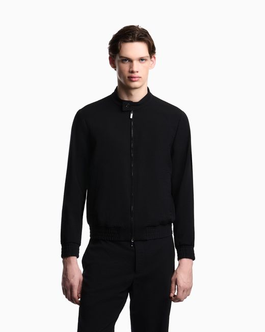 Emporio Armani Blue Light Wool Stretch Seersucker Blouson for men