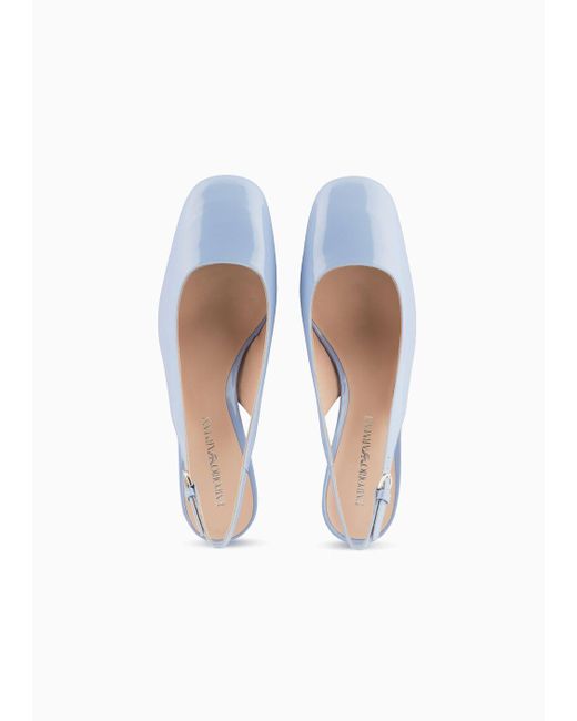 Emporio Armani Blue Patent Leather Slingback Court Shoes