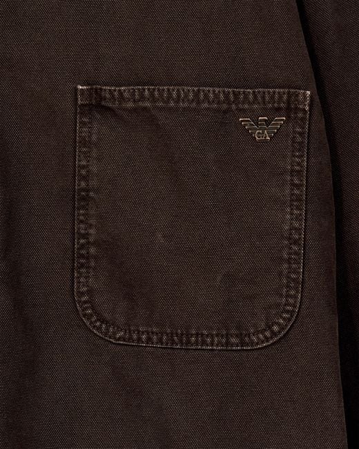 Emporio Armani Brown Cotton Caban Coat With A Corduroy Collar And Patch Pockets for men