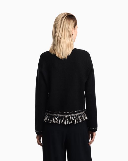 Emporio Armani Black Jumper With Fringed Hem
