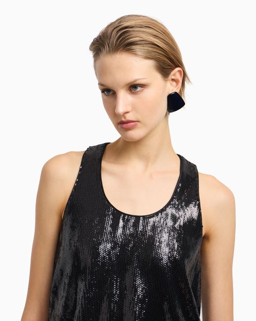 Top Sans Manches Avec Paillettes All Over Emporio Armani en coloris Black