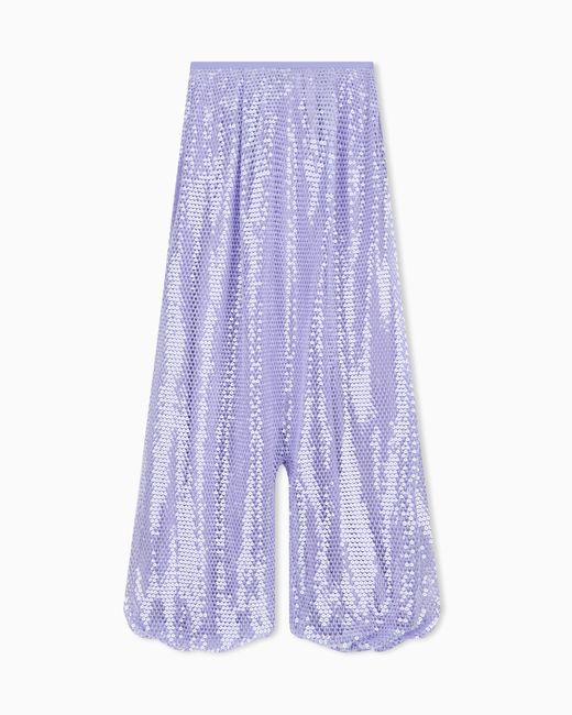 Emporio Armani Purple Mesh Crochet Trousers With All-Over Sequins