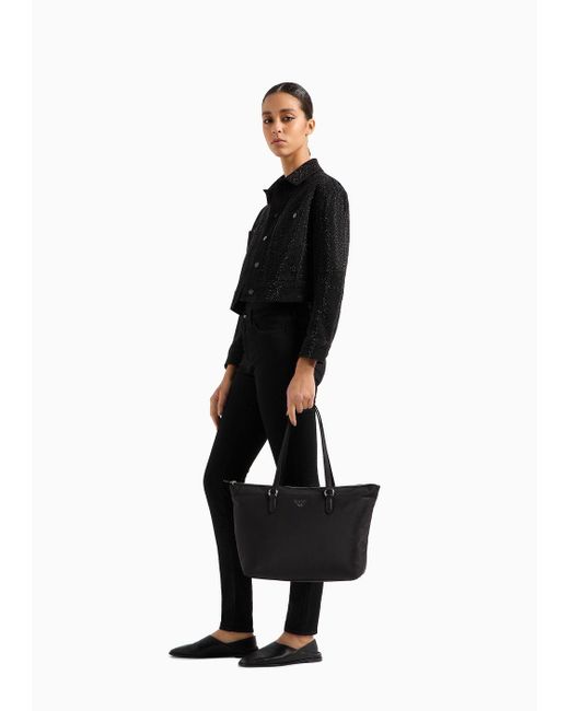 Emporio Armani Black Asv Recycled Nylon Shopper Bag With Eagle Plaque