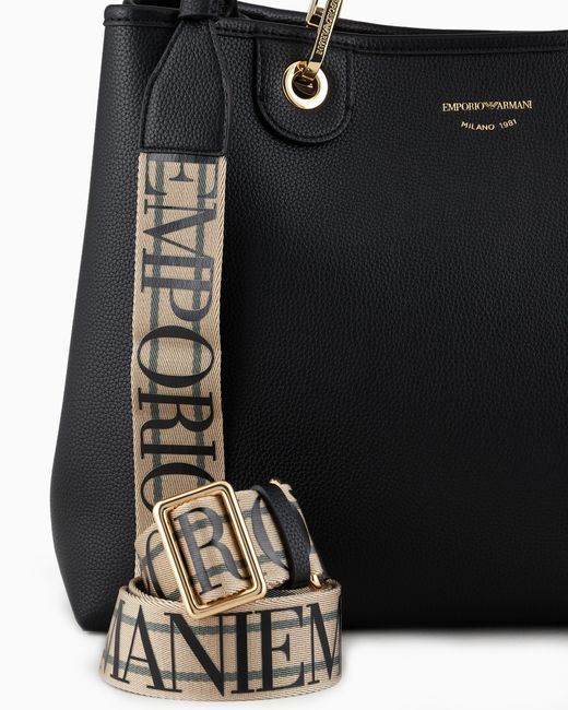 Emporio Armani Black Medium Myea Shopper Bag With Deer Print