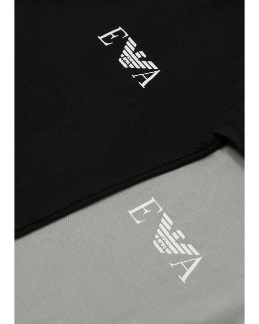 Emporio Armani Black Two-pack Of Loungewear Slim-fit T-shirts With A Bold Monogram Logo for men