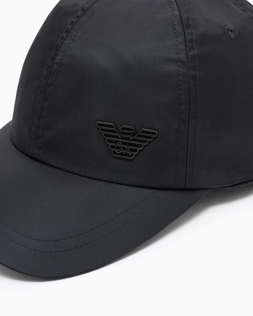 Emporio Armani Black Nylon Cap With A Metal Logo Plate And An Adjustable Back for men