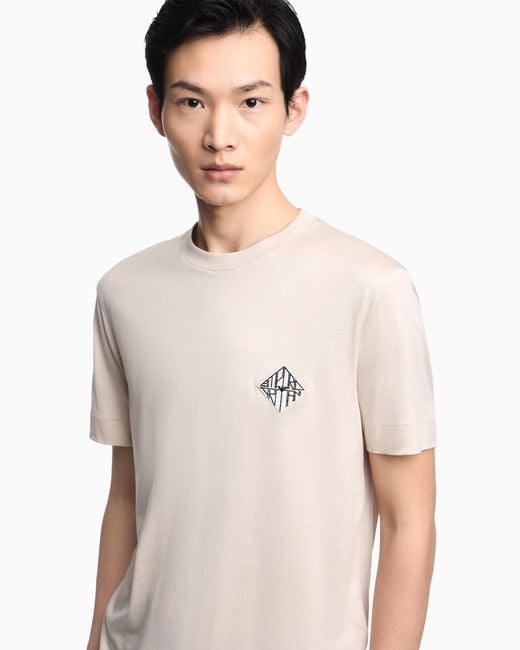 Emporio Armani Natural Slim-Fit Lyocell-Blend Jersey T-Shirt With Logo Patch for men