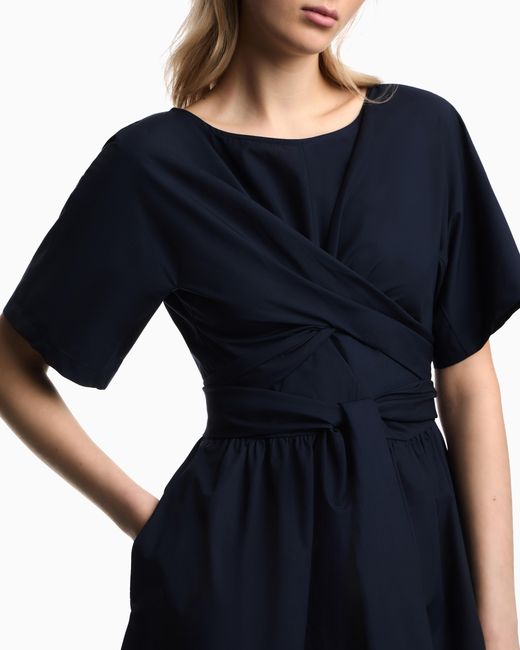 Emporio Armani Blue Poplin Dress With Sash