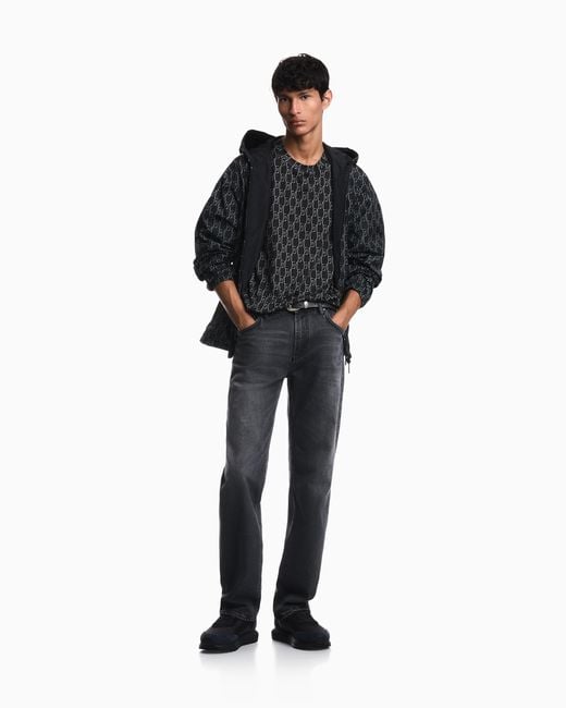 Emporio Armani Blue Regular Fit Five-Pocket Cotton Denim Jeans With Fading for men
