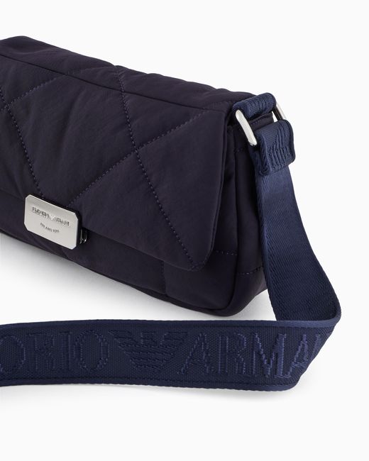 Emporio Armani Blue Mittelgroße Umhängetasche Aus Gestepptem Nylon