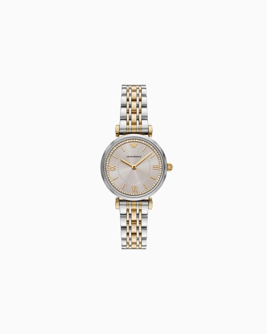 Emporio Armani White Two-Hand Two-Tone Stainless Steel Watch