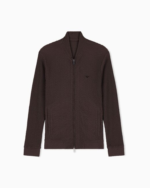 Emporio Armani Brown Embossed Two-Way Stretch Jersey Blouson for men