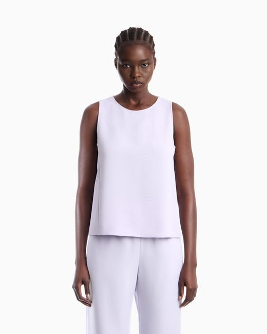 Emporio Armani Purple Textured Sleeveless Top With Round Neckline And Back Zip