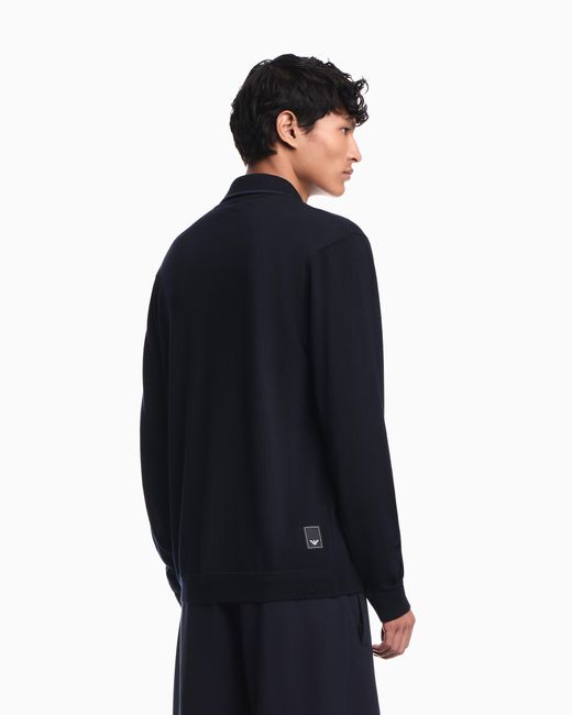 Emporio Armani Blue Travel Essential Smooth Wool Polo Collar Sweater for men