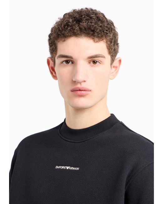 Emporio Armani Blue Jersey Sweatshirt With Diagonal Weave And Logo Embroidery for men