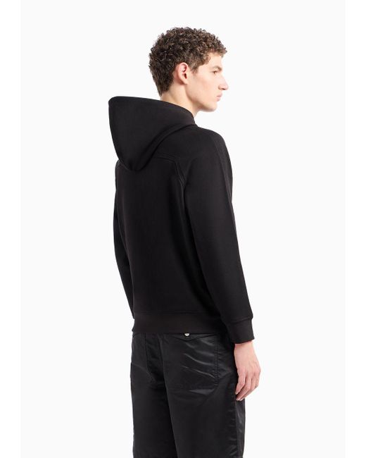 Emporio Armani Black Oversized, Hooded Jersey Sweatshirt With Embossed Logo for men