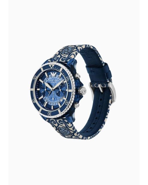 Emporio Armani Blue Chronograph Multicolor Watch With Polyurethane And Rpet Strap Set for men