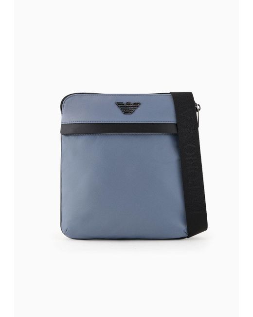 Emporio Armani Blue Flat Armani Sustainability Values Crossbody Bag In Recycled Nylon for men