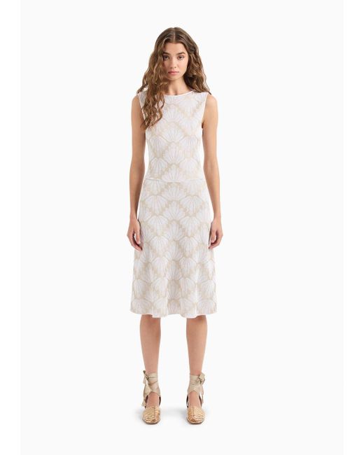 Emporio Armani White Palm Tree Design Jacquard Knit Dress