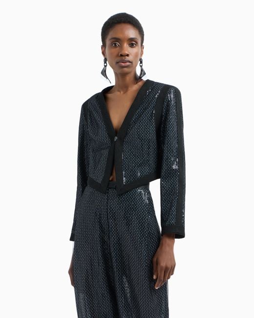Emporio Armani Blue Butterfly Tulle Bolero With All-Over Sequins