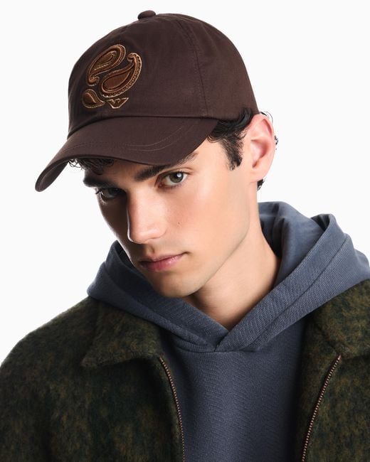 Emporio Armani Brown Baseball Cap With Boteh Capsule Embroidery for men