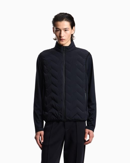 Emporio Armani Blue Nylon Down Jacket Sleeveless With A Chevron Quilt Essential for men