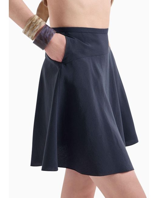 Emporio Armani Blue Flowing Skirt In Washed Matte Modal