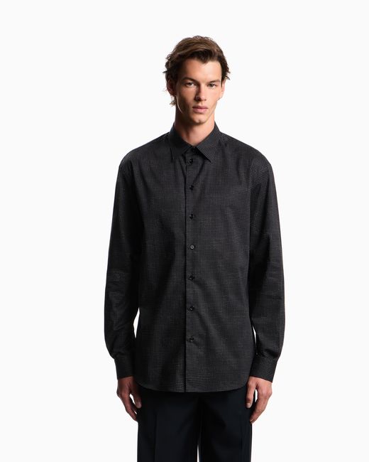 Emporio Armani Blue Shirt With All-Over Micro-Pattern Print for men