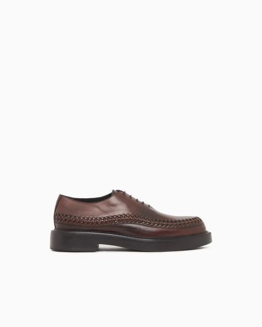 Emporio Armani Brown Buffed Leather Lace-Ups for men