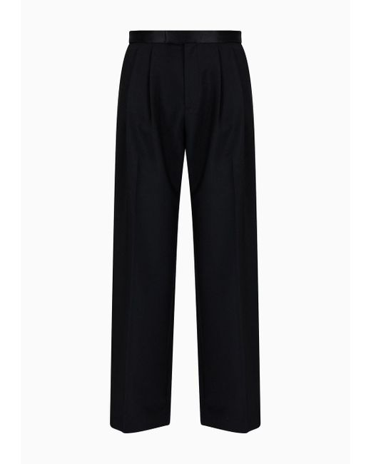 Emporio Armani Black Virgin-wool Two-way Stretch Canvas Trousers With Godet Pleats for men