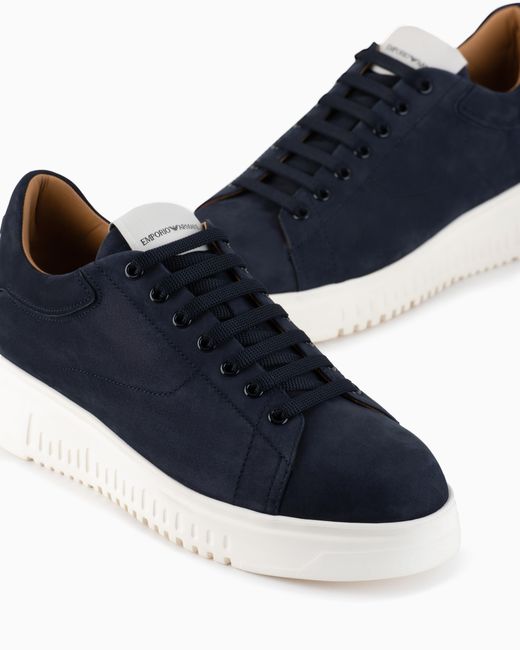 Emporio Armani Blue Nubuck Sneakers With Knurled Soles for men