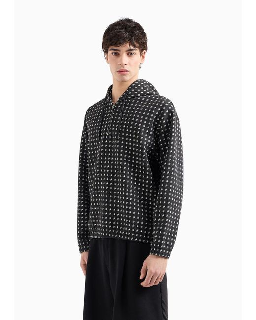 Emporio Armani Black Oversized Sweatshirt In Double Jersey With Hood And All-over Print for men