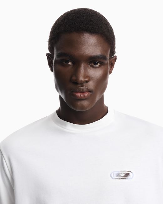 Emporio Armani White Jersey T-Shirt With Raised Soft-Touch Logo for men