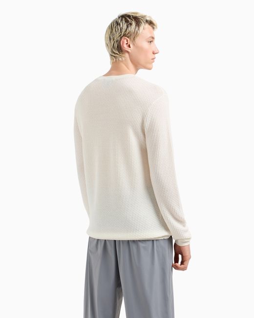 Emporio Armani White Virgin Wool Jumper With Embossed Jacquard Pattern for men