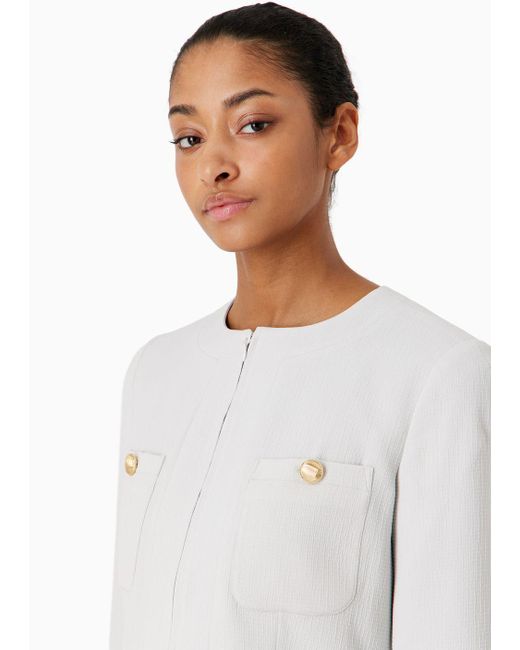 Emporio Armani White Double-breasted Jacket In Seersucker With Belt