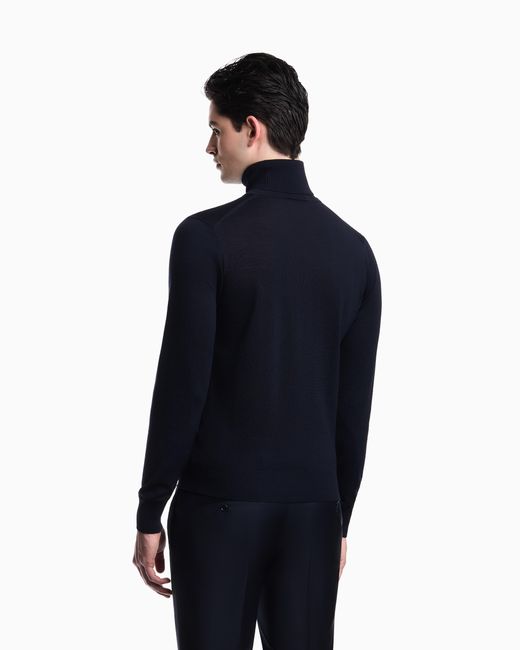 Emporio Armani Blue Pure Virgin-Wool Rollneck Jumper for men
