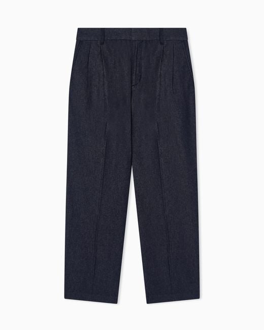 Emporio Armani Blue Denim Capsule Collection Lyocell-Blend Trousers With Pleats for men