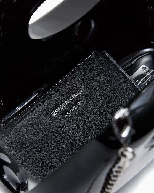 Emporio Armani Black Shiny Pvc Clutch Bag With Shoulder Strap