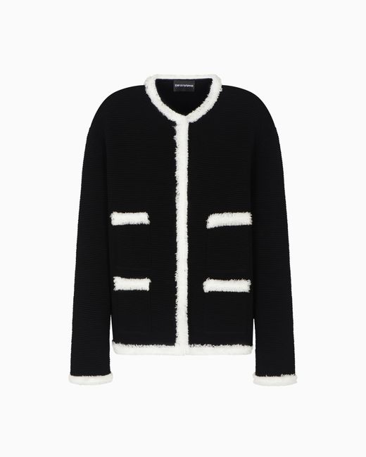 Emporio Armani Black Ottoman Fabric Jacket With Fringe Trims