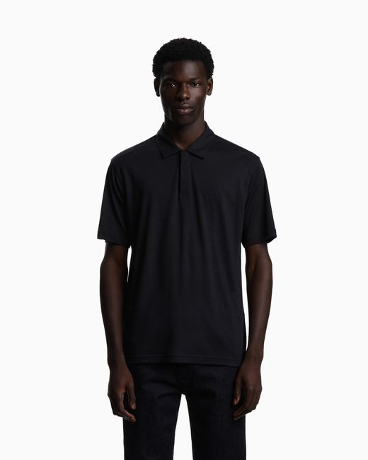Emporio Armani Blue Wool Slub Jersey Polo Shirt for men