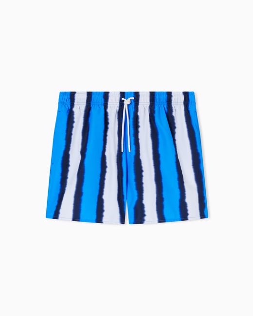 Emporio Armani Blue Swim Shorts With Shaded Stripes Print for men